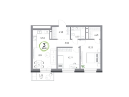 Продается 3-комнатная квартира ЖК Юдинский, дом 1.4, 60.64  м&sup2;, 8477472 рублей
