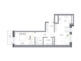 Продается 2-комнатная квартира ЖК Юдинский, дом 1.4, 57.16  м&sup2;, 7876648 рублей