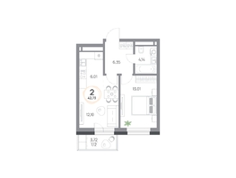 Продается 2-комнатная квартира ЖК Юдинский, дом 1.4, 42.73  м&sup2;, 6187304 рублей
