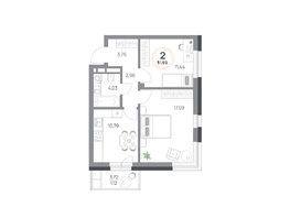 Продается 2-комнатная квартира ЖК Юдинский, дом 1.4, 51.69  м&sup2;, 7246938 рублей