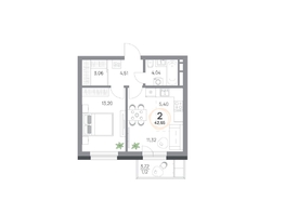 Продается 2-комнатная квартира ЖК Юдинский, дом 1.4, 42.65  м&sup2;, 6154395 рублей
