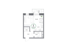 Продается 1-комнатная квартира ЖК Юдинский, дом 1.5, 35.63  м&sup2;, 5027393 рублей