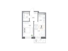 Продается 2-комнатная квартира ЖК Юдинский, дом 1.5, 42.14  м&sup2;, 5967024 рублей