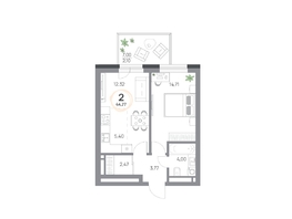 Продается 2-комнатная квартира ЖК Юдинский, дом 1.3, 44.69  м&sup2;, 6614120 рублей