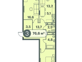 Продается 3-комнатная квартира ЖК Три Клёна, дом 1, 76.6  м&sup2;, 10494200 рублей