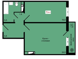 Продается 1-комнатная квартира ЖК КБС. Курчатова, дом 12.1, 56.4  м&sup2;, 8000000 рублей