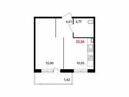 Продается 1-комнатная квартира ЖК Аринский, дом 2 корпус 3, 35.86  м&sup2;, 4200000 рублей
