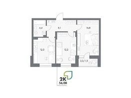Продается 2-комнатная квартира ЖК Аллея Парк, 4 этап, 55.5  м&sup2;, 7770000 рублей