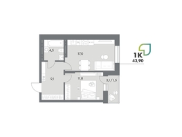 Продается Студия ЖК Аллея Парк, 4 этап, 43.9  м&sup2;, 6760600 рублей
