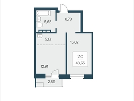 Продается 2-комнатная квартира ЖК Расцветай в Солнечном, дом 2, 48.35  м&sup2;, 6650000 рублей