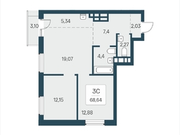 Продается 3-комнатная квартира ЖК Расцветай в Солнечном, дом 2, 68.64  м&sup2;, 9150000 рублей