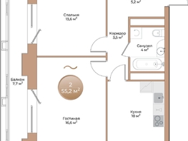 Продается 2-комнатная квартира ЖК Небо над Енисеем, 55.2  м&sup2;, 13910400 рублей