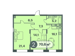 Продается 2-комнатная квартира ЖК Три Клёна, дом 1, 70.6  м&sup2;, 9884000 рублей