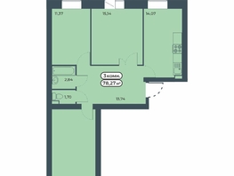 Продается 3-комнатная квартира ЖК Мята, дом 3, 78.27  м&sup2;, 9950000 рублей