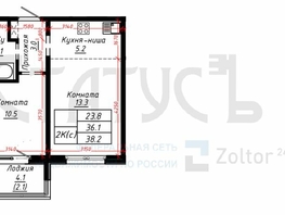 2-комнатная квартира, 38.2 м², 3/10 этаж