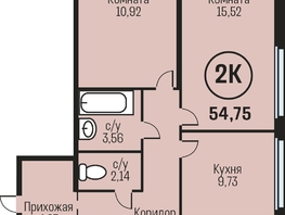 Продается 2-комнатная квартира ЖК Адалин на Южном, дом 15 корпус 1, 54.75  м², 5584500 рублей