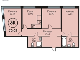 Продается 3-комнатная квартира ЖК Адалин на Южном, дом 15 корпус 5, 70.03  м², 7353150 рублей