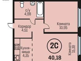 Продается 2-комнатная квартира ЖК Адалин на Южном, дом 15 корпус 8, 40.18  м², 4781420 рублей