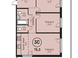 Продается 3-комнатная квартира ЖК Адалин на Семенова, дом 27 (Христенко, 2 к 1), 75.3  м², 10014900 рублей