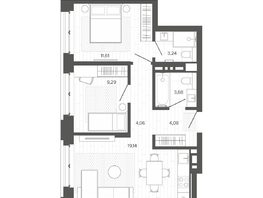 Продается 3-комнатная квартира ЖК Меланж, 55.1  м², 9563000 рублей
