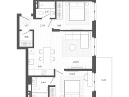 Продается 3-комнатная квартира ЖК Меланж, 69.46 м², 12134000 рублей