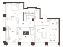 Продается 4-комнатная квартира ЖК Сахаров Парк, 116.6  м², 35563000 рублей