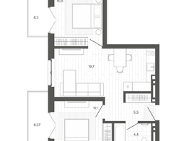 Продается 3-комнатная квартира ЖК Вышка, корпус 2, 59.18  м², 11075000 рублей