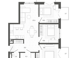 Продается 4-комнатная квартира ЖК Вышка, корпус 2, 82.51  м², 14715000 рублей