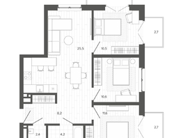 Продается 4-комнатная квартира ЖК Вышка, корпус 3, 82.52 м², 14996000 рублей