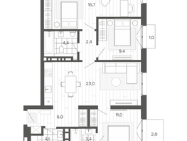 Продается 4-комнатная квартира ЖК Вышка, корпус 1, 83.58 м², 13364000 рублей