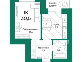 Продается 1-комнатная квартира ЖК Широта, корпус 1, 30.5  м², 5160600 рублей