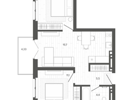 Продается 3-комнатная квартира ЖК Вышка, корпус 2, 54.95  м², 11299000 рублей