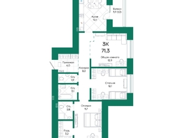 Продается 3-комнатная квартира ЖК Широта, корпус 1, 71.3 м², 9618370 рублей