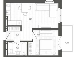 Продается 2-комнатная квартира ЖК Вышка, корпус 3, 44.44 м², 8315000 рублей