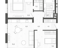 Продается 3-комнатная квартира ЖК Вышка, корпус 1, 65.11  м², 10403000 рублей