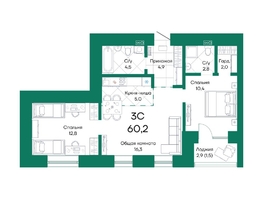 Продается 3-комнатная квартира ЖК Широта, корпус 2, 60.2  м², 8596560 рублей