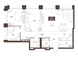 Продается 3-комнатная квартира ЖК Сахаров Парк, 107.8  м&sup2;, 41121927 рублей