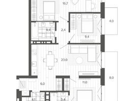 Продается 4-комнатная квартира ЖК Вышка, корпус 1, 92.54  м&sup2;, 15305080 рублей
