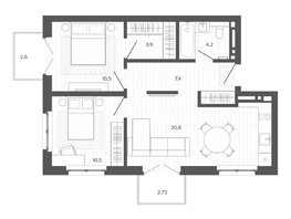 Продается 3-комнатная квартира ЖК Вышка, корпус 2, 62.11  м&sup2;, 11002220 рублей