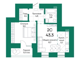 Продается 2-комнатная квартира ЖК Широта, корпус 2, 43.3  м&sup2;, 7495230 рублей