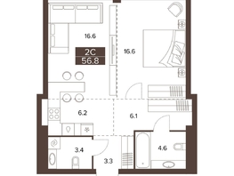 Продается 2-комнатная квартира ЖК Сахаров Парк, 56.8  м&sup2;, 24723165 рублей