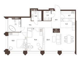 Продается 3-комнатная квартира ЖК Сахаров Парк, 107.1  м&sup2;, 42352159 рублей
