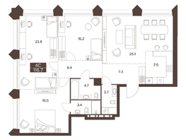 Продается 4-комнатная квартира ЖК Сахаров Парк, 116.7  м&sup2;, 42960187 рублей
