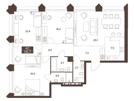 Продается 4-комнатная квартира ЖК Сахаров Парк, 116.7  м&sup2;, 48728668 рублей