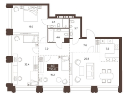 Продается 4-комнатная квартира ЖК Сахаров Парк, 116.6  м&sup2;, 48244276 рублей