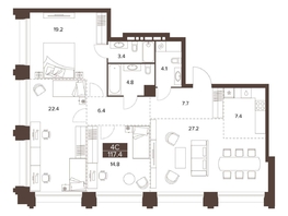 Продается 4-комнатная квартира ЖК Сахаров Парк, 117.4  м&sup2;, 45293096 рублей