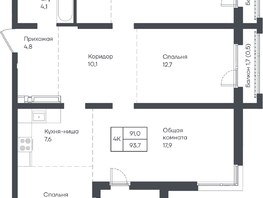 Продается 4-комнатная квартира ЖК Подсолнухи, 93.7  м&sup2;, 11618800 рублей