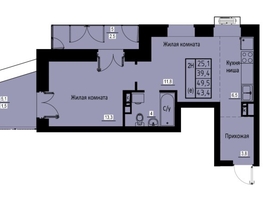 Продается 2-комнатная квартира ЖК Зеленые кварталы, 3 оч, корпус 2, 43.4 м², 6553400 рублей