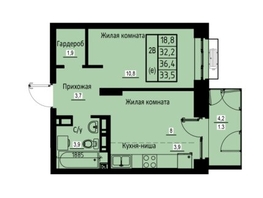 Продается 2-комнатная квартира ЖК Зеленые кварталы, 3 оч, корпус 2, 33.5  м², 5393500 рублей