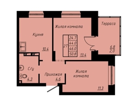 Продается 2-комнатная квартира ЖК Зеленые кварталы, 3 оч, корпус 3, 46 м², 6946000 рублей
